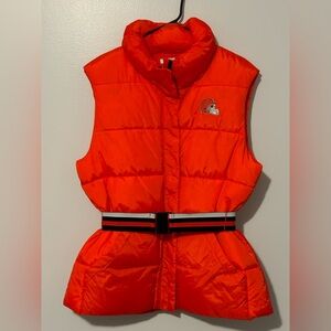 Cleveland Browns, Women's WEAR, Erin Andrews Orange, Full-Zip Puffer Vest -Belt